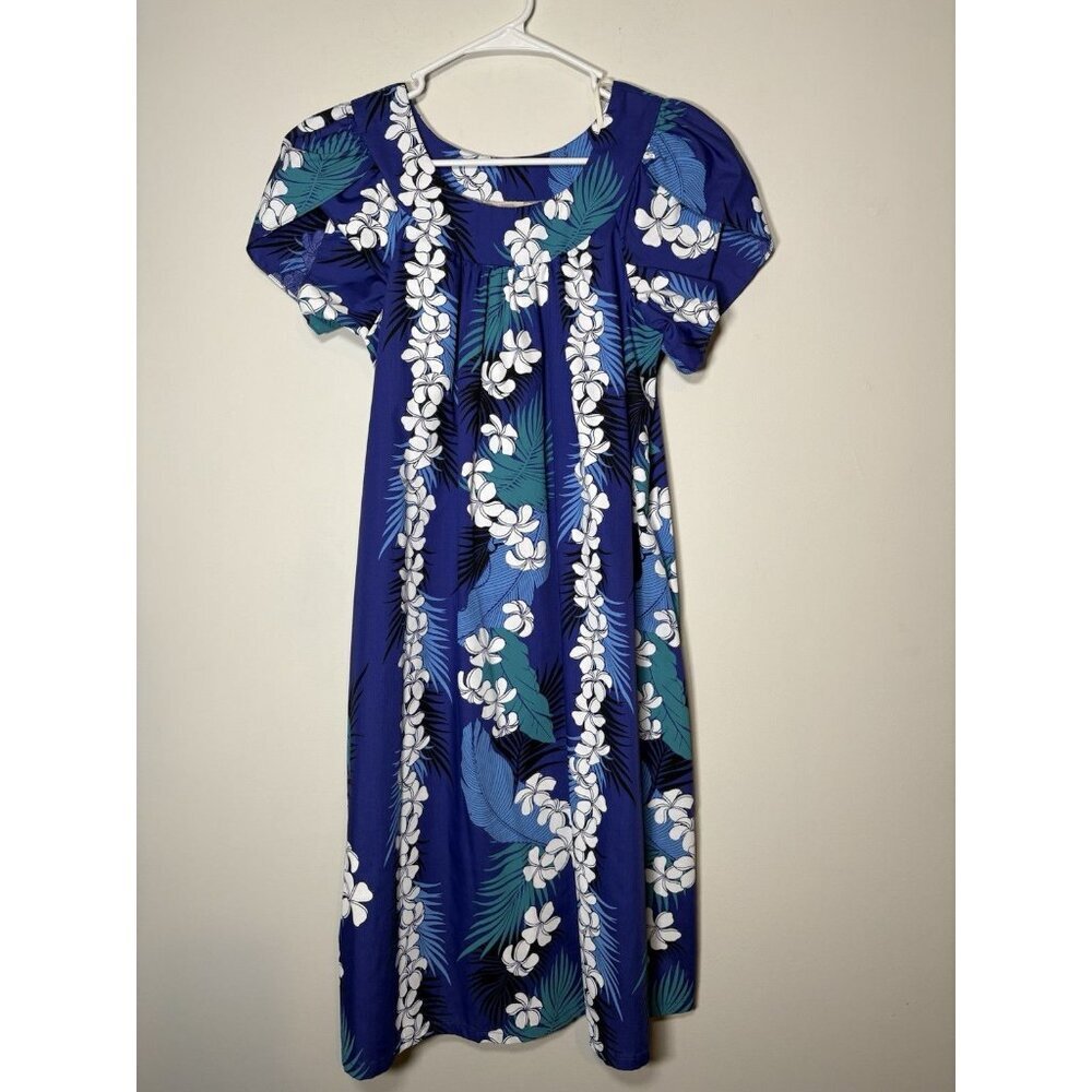 THE HAWAIIAN ORIGINAL Vintage Kaftan Dress Blue Floral Travel Beach Small‎ NWOT